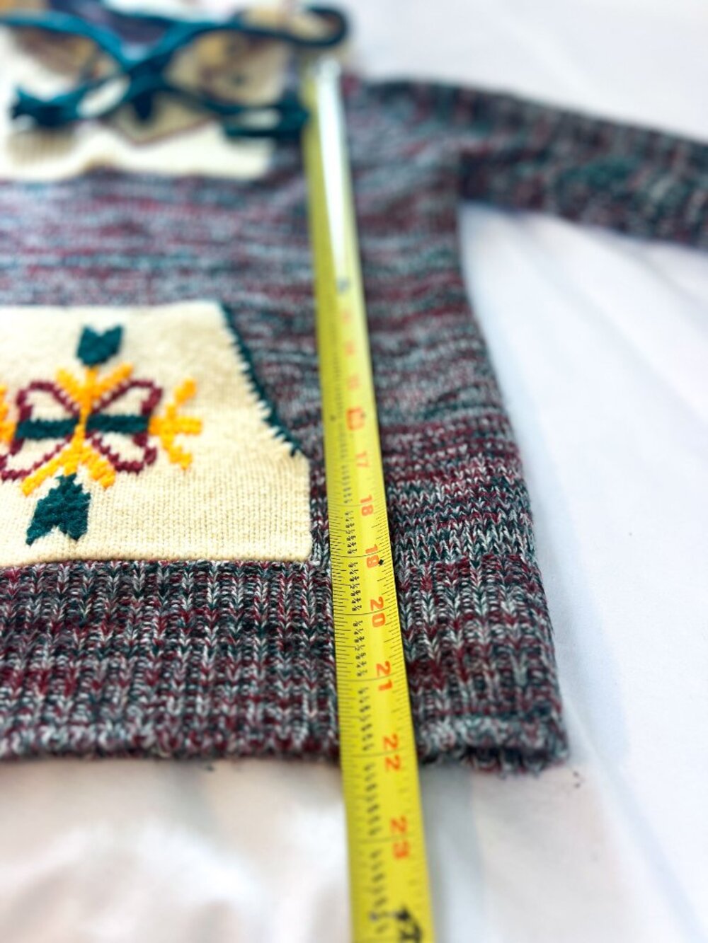 VINTAGE KMART 70’s Knit Boho Hoodie Bell Sleeve Variegated Sweater - Picture 9 of 12